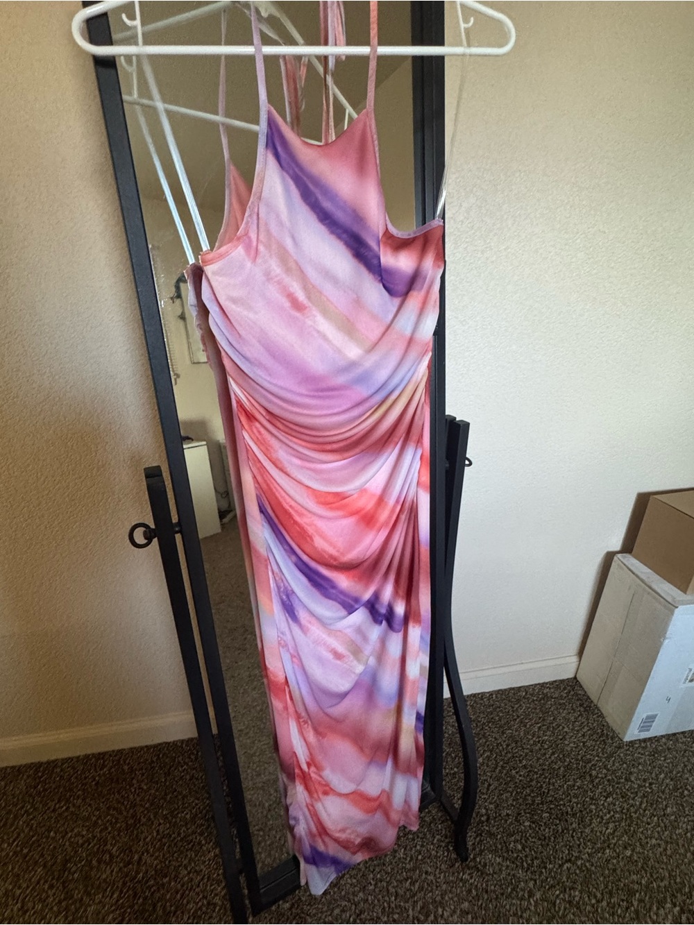 Pink Multicolor Slip Dress with Draped Detail